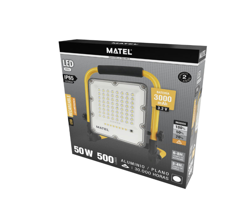 Projetor Led Dobrável Recarregável Ip65 50w Fria