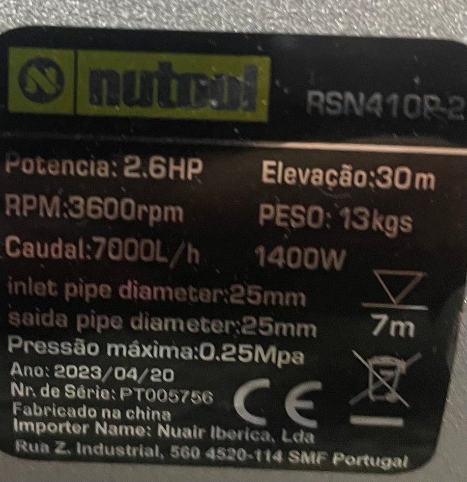 Motobomba 79.6cc 4T 25Mm Nutool Rsn410P-2