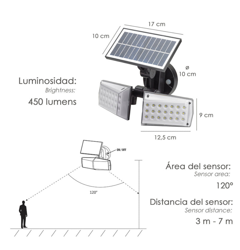 FOCO LED SOLAR 450 LUMENS